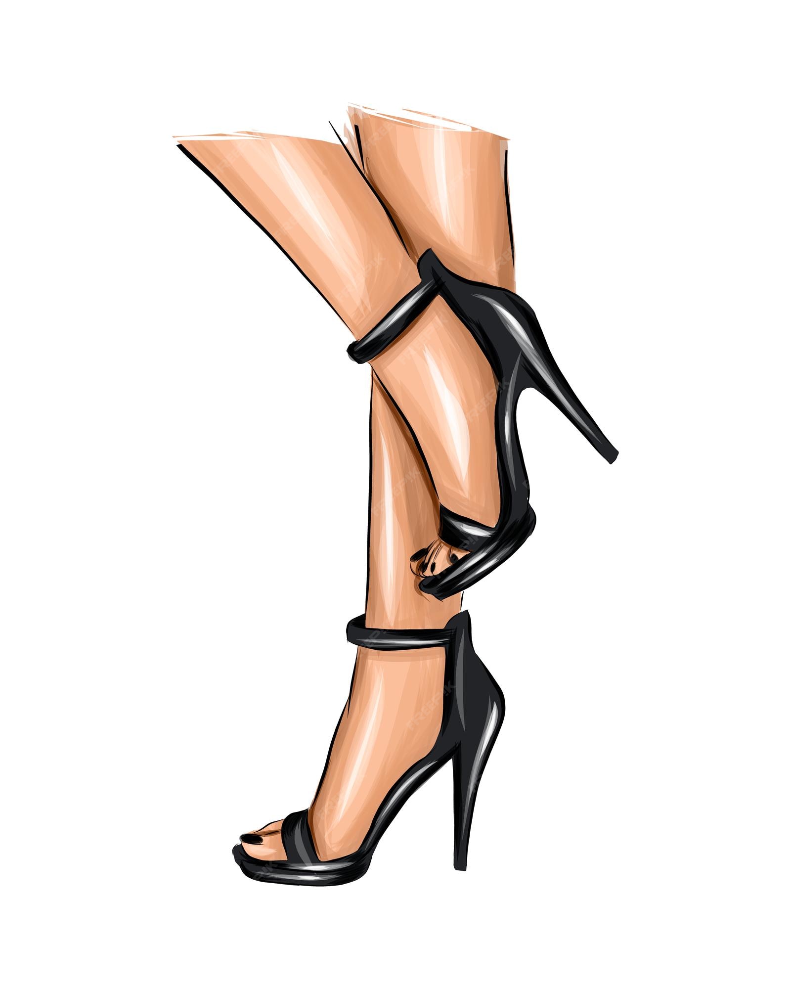 Hermosas piernas femeninas piernas de de moda en zapatos partes del cuerpo negros | Vector Premium
