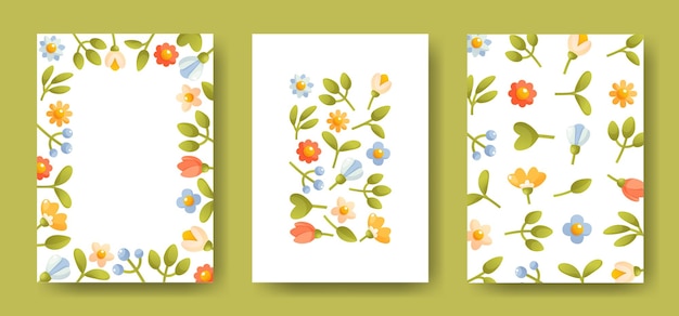 Hermosas plantillas florales para pancartas, carteles, invitaciones Conjunto de tres plantillas Florales