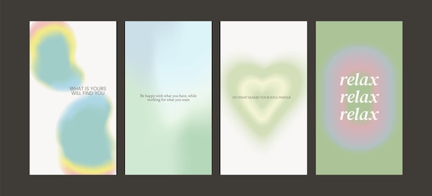 Hermosas postales degradadas con citas. gradientes de moda, tipografía, y2k. publicación en redes sociales