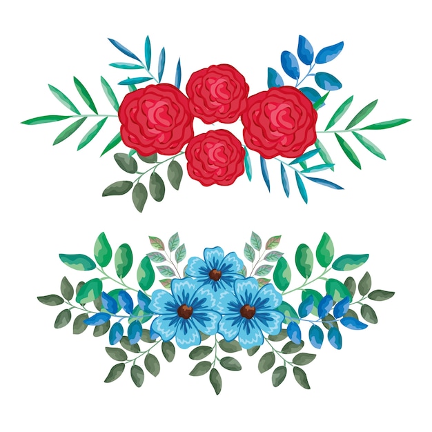 hermosas rosas y decoración de hojas