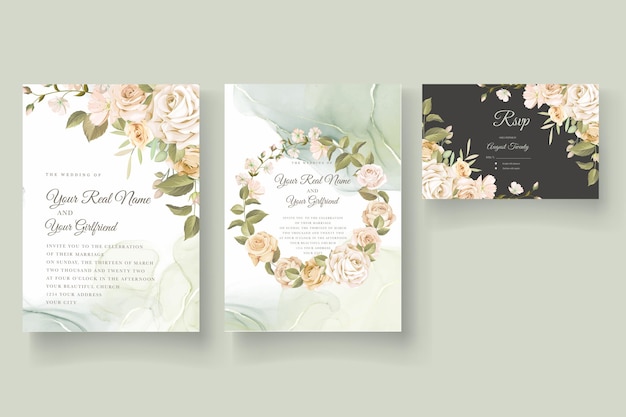 hermosas rosas dibujadas a mano juego de tarjetas de invitación de boda