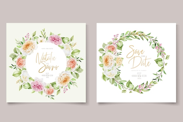 hermosas rosas dibujadas a mano juego de tarjetas de invitación de boda