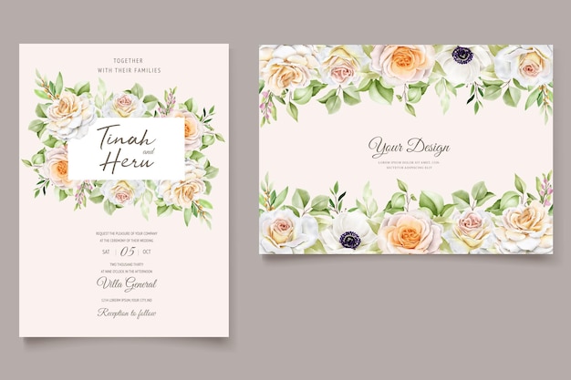 hermosas rosas dibujadas a mano juego de tarjetas de invitación de boda