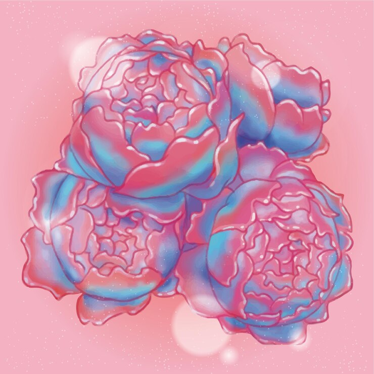 Hermosas rosas rosadas suaves con pétalos suaves de una sola flor en estilo de ilustración dibujada a mano
