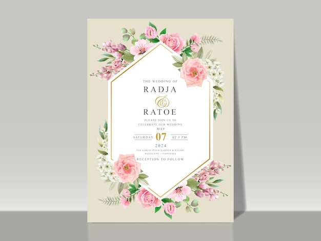 hermosas rosas rosas invitación de boda conjunto de tarjetas