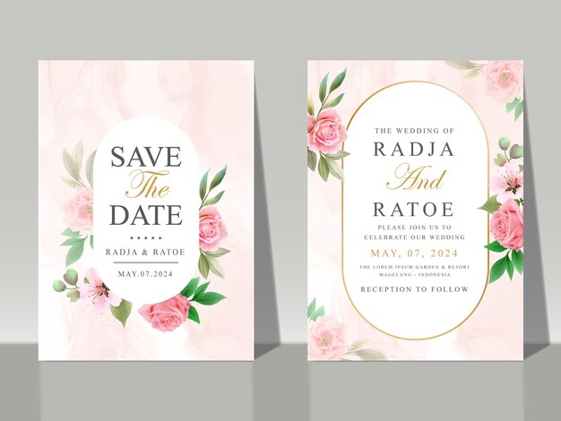 hermosas rosas rosas invitación de boda conjunto de tarjetas