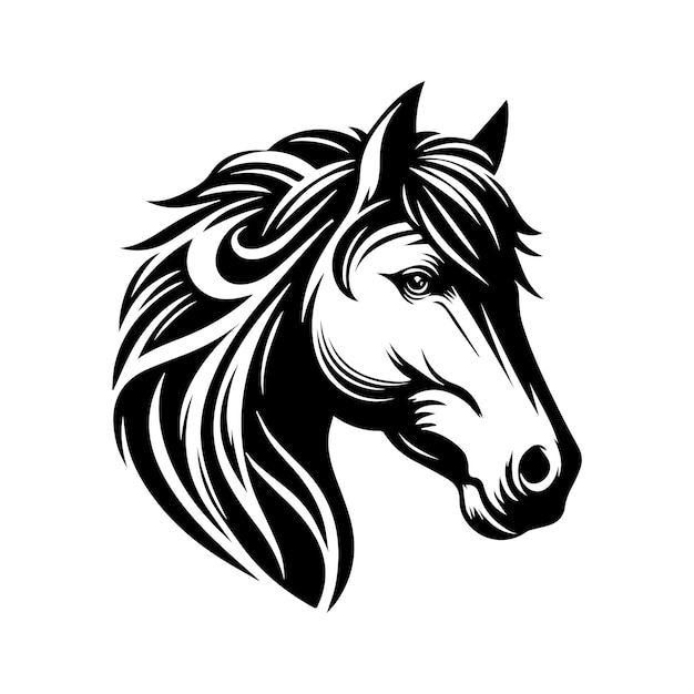 Vector hermosas siluetas en 3d de cabezas de caballos en blanco y negro