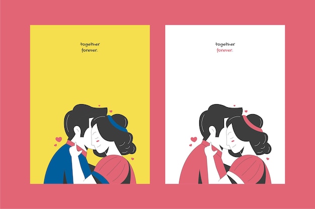 Vector hermosas tarjetas de amor con pareja romántica