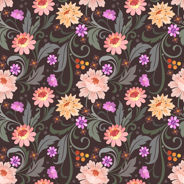 Hermoso adorno floral de patrones sin fisuras.
