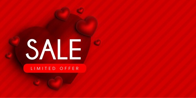 Hermoso amor Día de San Valentín Super Venta Banner Fondo Multipropósito Efecto de corazón 3D Vector GRATIS