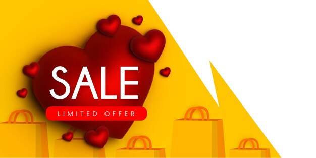 Hermoso amor Día de San Valentín Super Venta Banner Fondo Multipropósito Efecto de corazón 3D Vector GRATIS