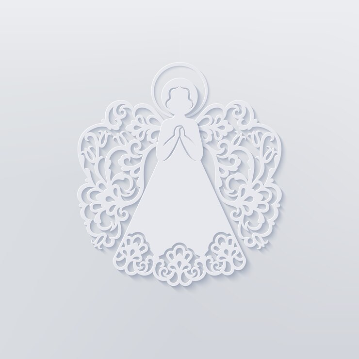 Vector hermoso ángel con alas ornamentales y halo