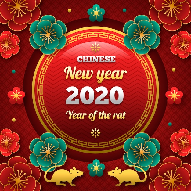 Hermoso año nuevo chino en diseño plano