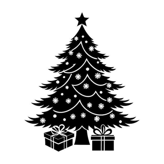 Un hermoso árbol de Navidad adornado envuelto en luces brillantes y ornamentos elegantes rodeado b