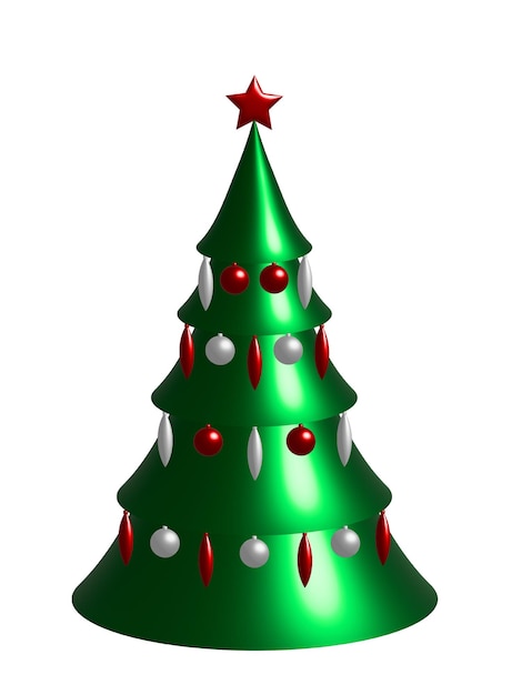 Vector hermoso árbol de navidad decorativo con adornos rojos y blancos.