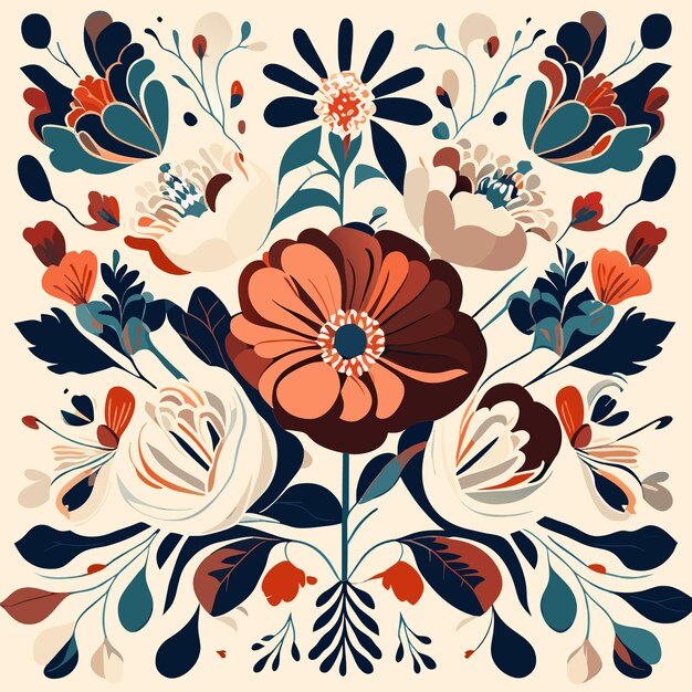 Vector hermoso arte floral vectorial en estilo plano