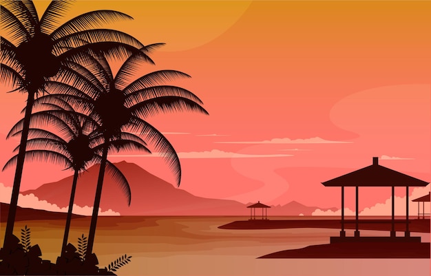 Hermoso Atardecer Mar Nusa Dua Bali Paisaje Vista Ilustración