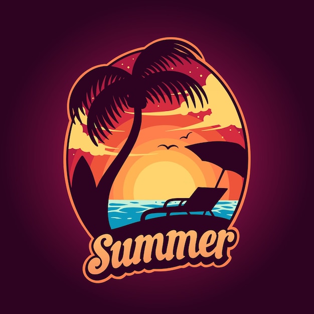 Vector hermoso atardecer de verano en diseño plano