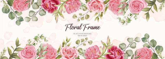 Vector hermoso banner para invitación de boda con fondo de marco floral