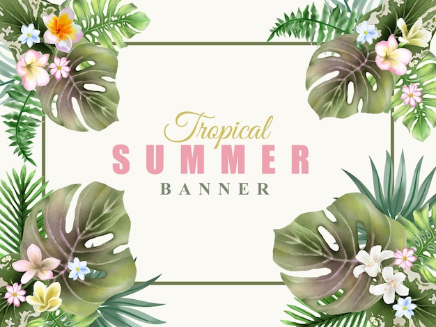 Hermoso banner de verano floral tropical