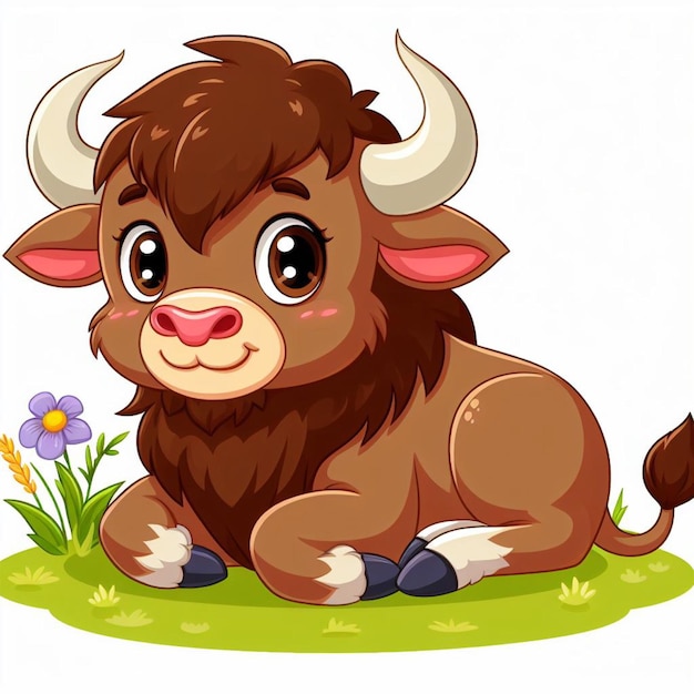 Vector hermoso bisonte vectorial ilustración de dibujos animados