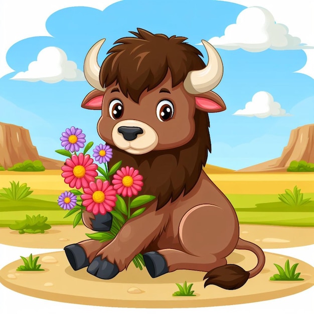 Vector hermoso bisonte vectorial ilustración de dibujos animados