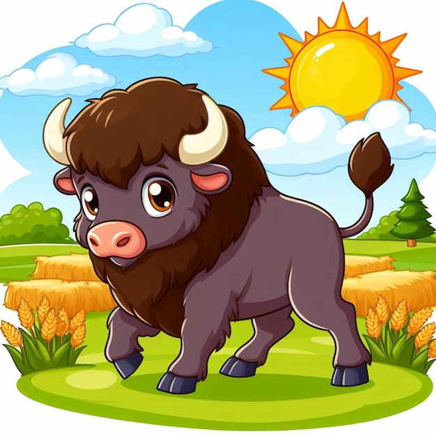 Hermoso bisonte vectorial ilustración de dibujos animados