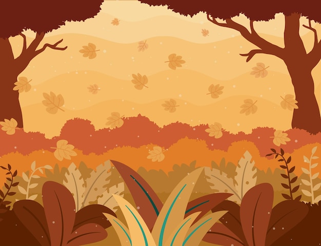 hermoso bosque de otoño y vista de hojas de parque en diseño de otoño para el fondo