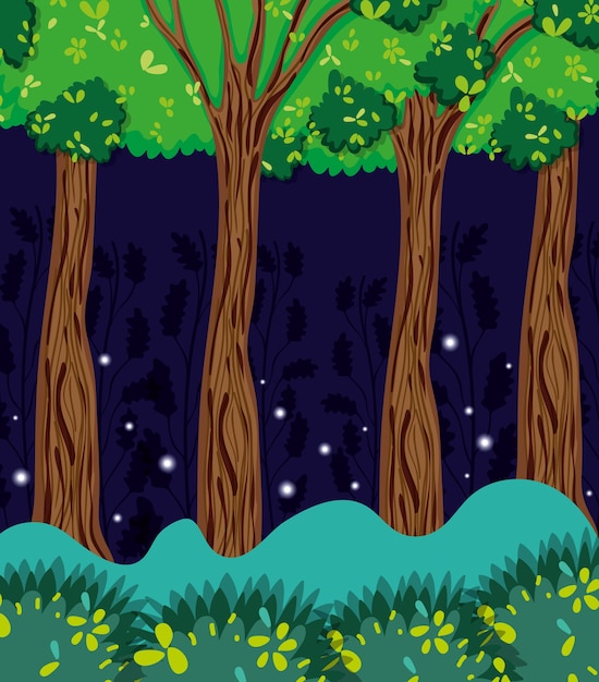 Hermoso bosque en el paisaje nocturno