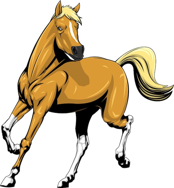 Hermoso caballo de dibujos animados corriendo. Ilustración dibujada a mano vectorial