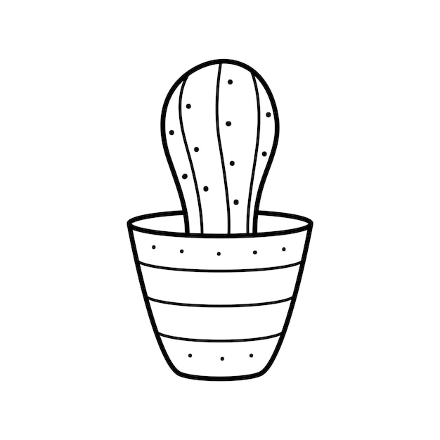 Un hermoso cactus lineal en una olla Planta de casa en estilo doodle Clipart sencillo para diseñar tarjetas de felicitación ropa papelería para los amantes de los cactus Jardinería hogar entretenimiento y aficiones