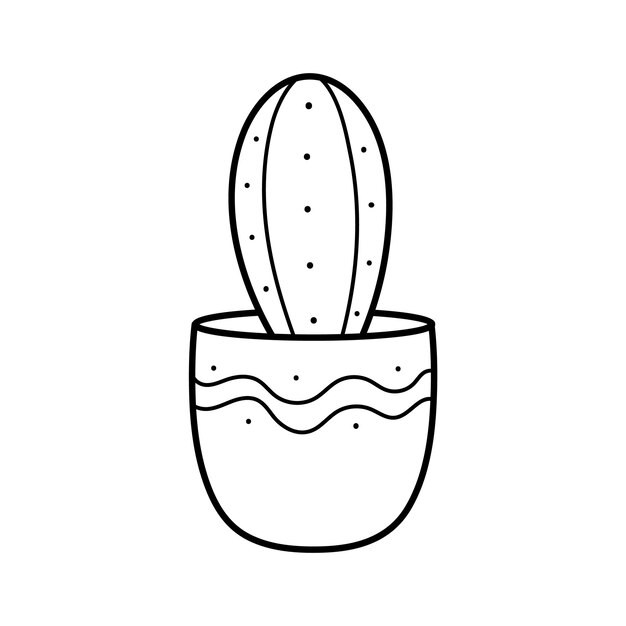 Un hermoso cactus lineal en una olla Planta de casa en estilo doodle Clipart sencillo para diseñar tarjetas de felicitación ropa papelería para los amantes de los cactus Jardinería hogar entretenimiento y aficiones