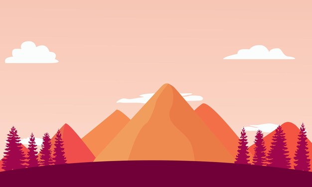 Hermoso cálido amanecer sobre montañas y bosques Paisaje Fondo Vector Ilustración