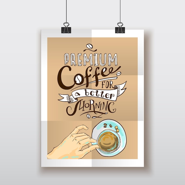 Hermoso cartel dibujado a mano con café