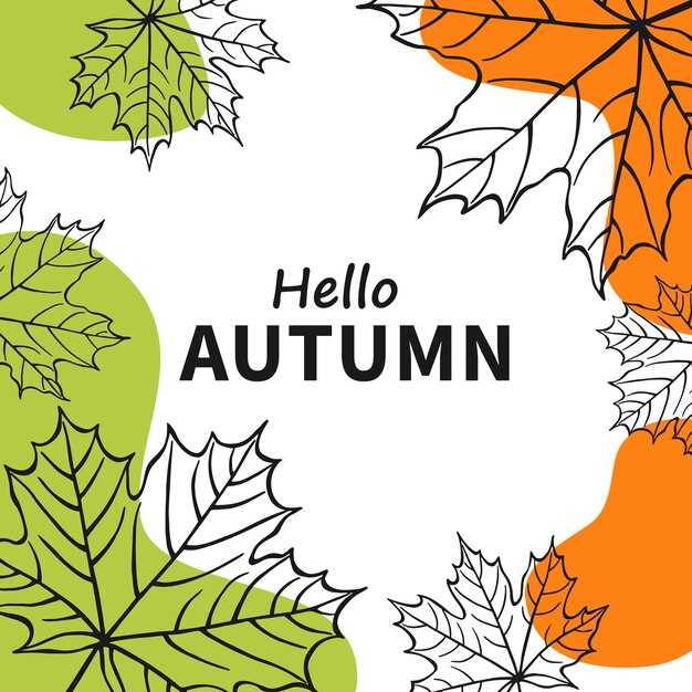 Hermoso cartel con hojas y texto Tarjetas de vacaciones de otoño Ilustración de vector dibujado a mano