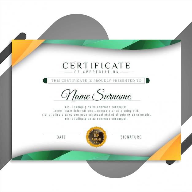 Hermoso certificado de diseño moderno vector