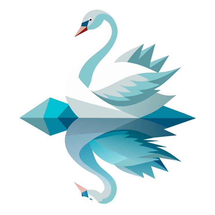 Vector un hermoso cisne blanco en la superficie del lago imagen ilustrada vectorial