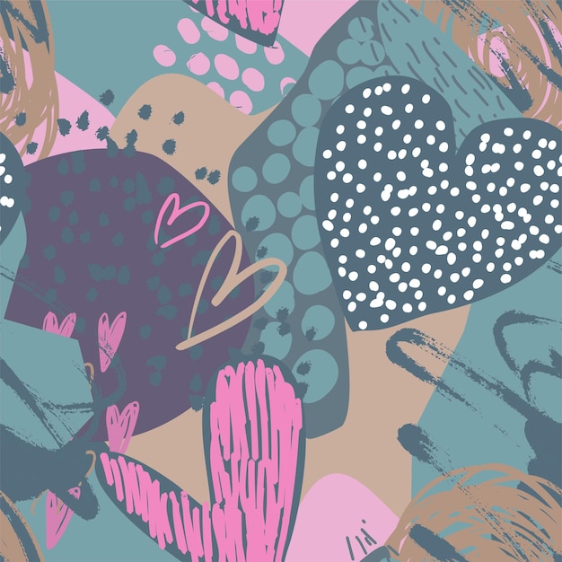 Hermoso collage de fondo sin fin del Día de San Valentín para envolver tarjetas textiles de papel