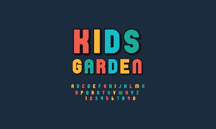 Vector hermoso colorido 3d kids logo fuentes tipografía creativa fuentes para libros infantiles educativos