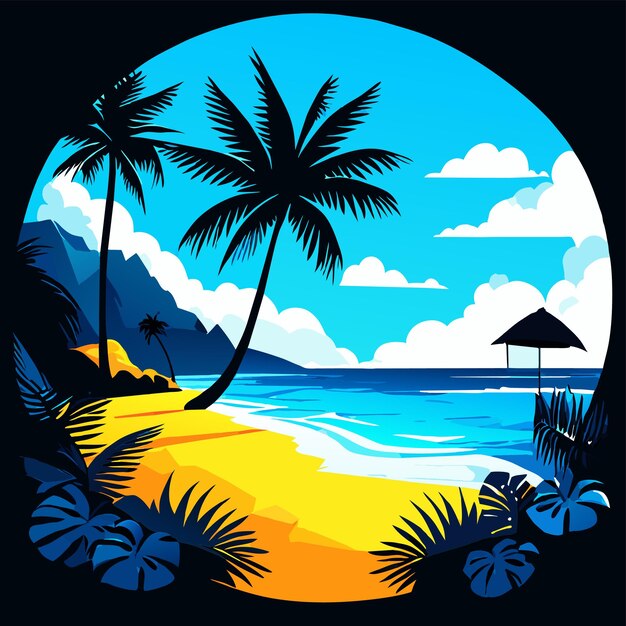 Hermoso complejo turístico de las maldivas tropicales y isla con ilustración vectorial de playa y mar