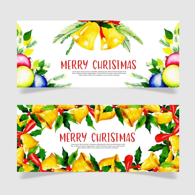 Hermoso conjunto de banners de navidad de acuarela