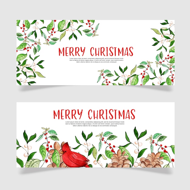 Hermoso conjunto de banners de navidad de acuarela