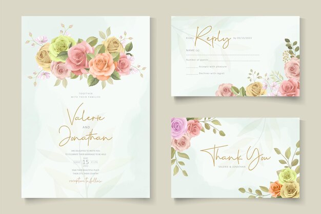 Hermoso conjunto de diseño de invitación de boda dibujado a mano