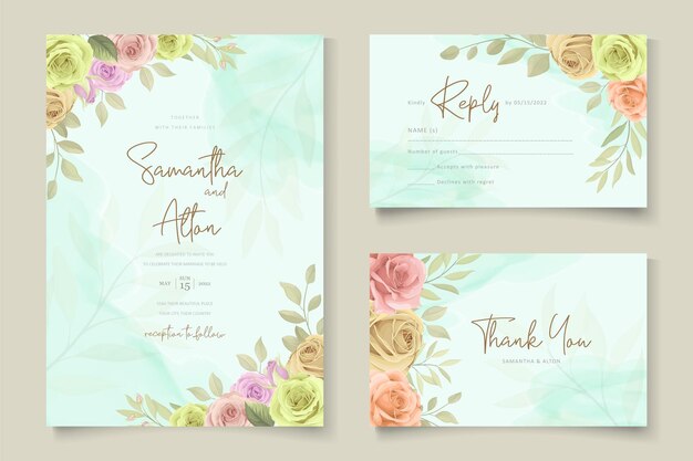 Hermoso conjunto de diseño de invitación de boda dibujado a mano