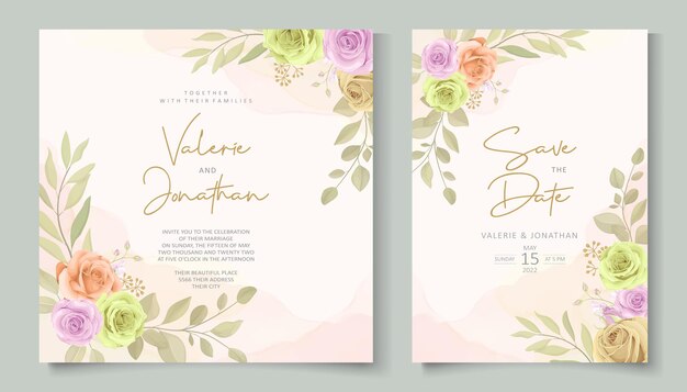 Hermoso conjunto de diseño de invitación de boda dibujado a mano