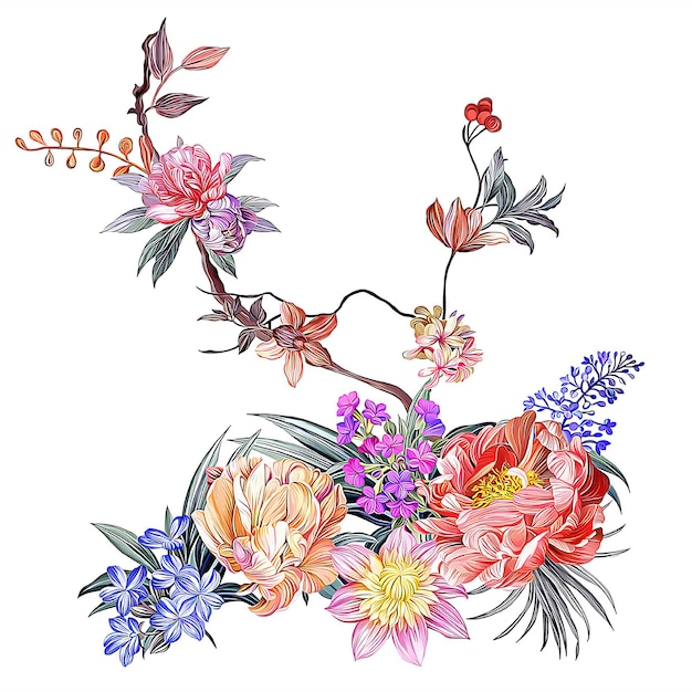 Hermoso conjunto floral conjunto ilustración vectorial