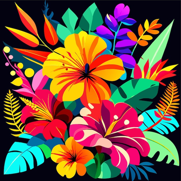 Vector un hermoso conjunto de flores tropicales