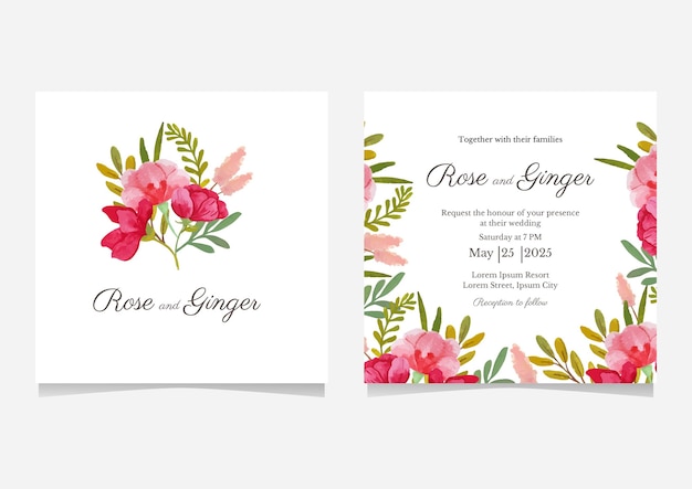 Vector hermoso conjunto de plantillas de tarjeta de invitación de boda floral