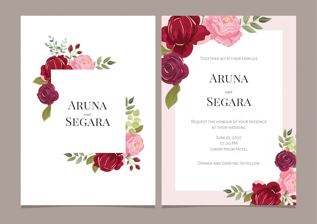 Hermoso conjunto de plantillas de tarjeta de invitación de boda floral