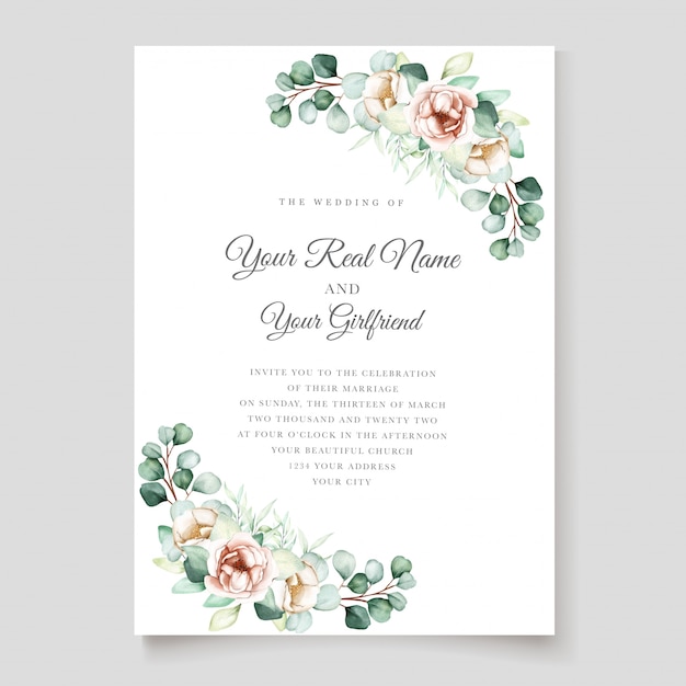 hermoso conjunto de tarjetas de invitación de boda de eucalipto